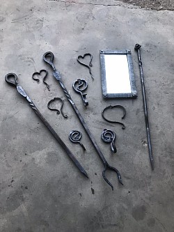 A selection of Fire Irons, Toasting Fork, Small mirror, Heart shaped hooks